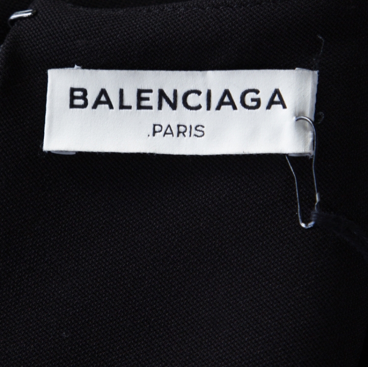 Pre Owned Balenciaga Black Satin Peplum Detail Long Sleeve Dress M