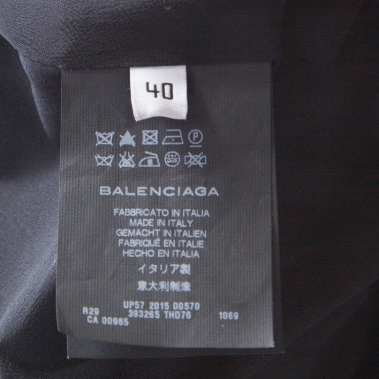 Pre Owned Balenciaga Black Satin Peplum Detail Long Sleeve Dress M