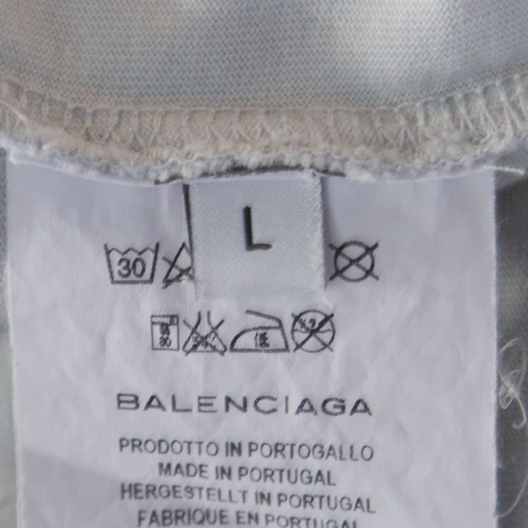 Pre Owned Balenciaga Grey Logo Stamp Detail Short Sleeve T-Shirt L