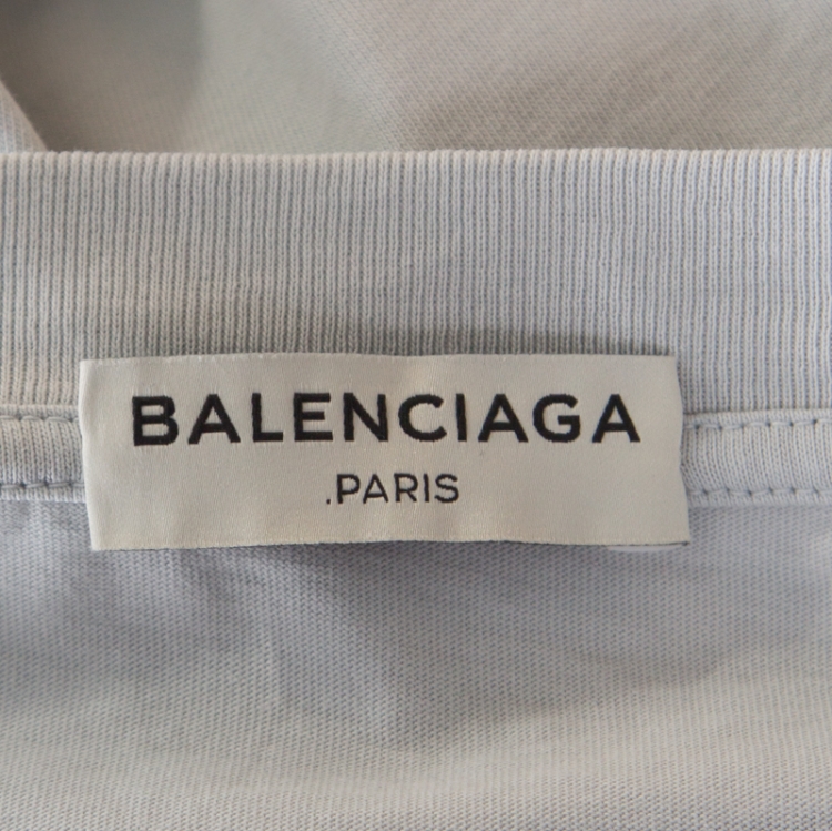 Pre Owned Balenciaga Grey Logo Stamp Detail Short Sleeve T-Shirt L