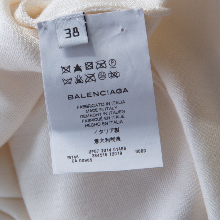 Pre Owned Balenciaga Cream Geometric Jacquard Patterned Silk Flared Midi Dress M