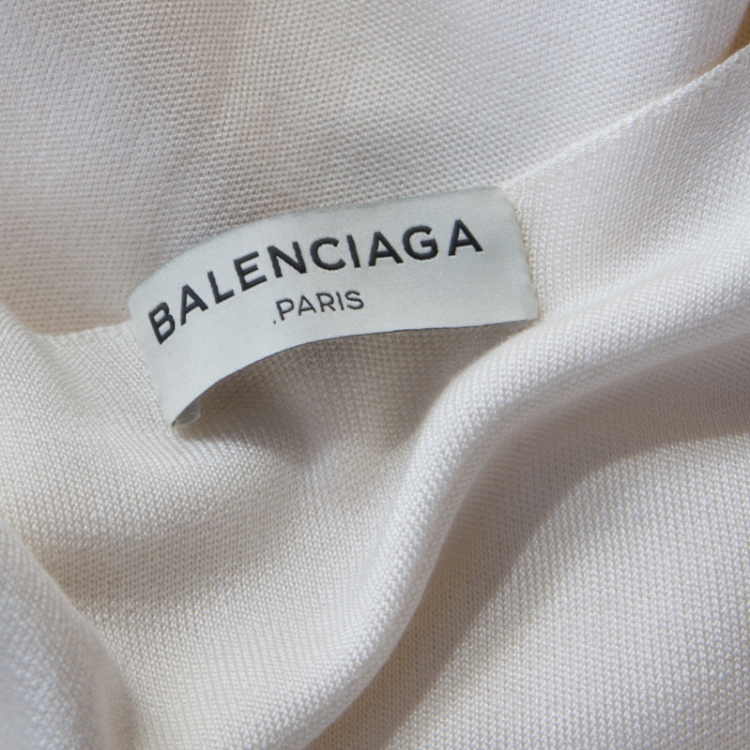 Pre Owned Balenciaga Cream Geometric Jacquard Patterned Silk Flared Midi Dress M