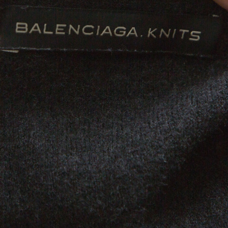 Pre Owned Balenciaga Charcoal Grey Wool Ruched Sleeve Detail Buttoned Cardigan M