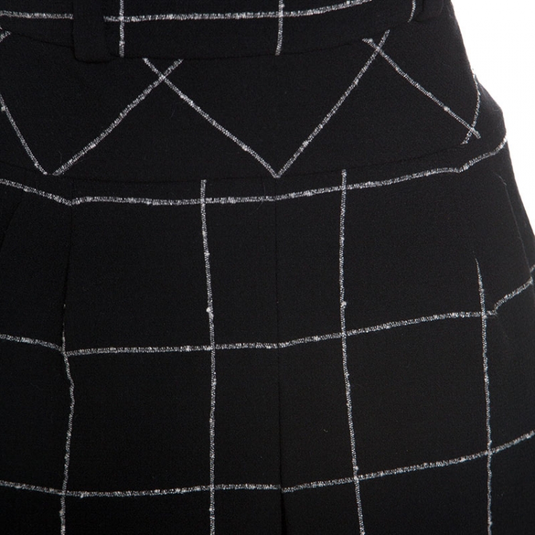 Pre Owned Balenciaga Black Checked Wool Blend Pleated Mini Skirt M