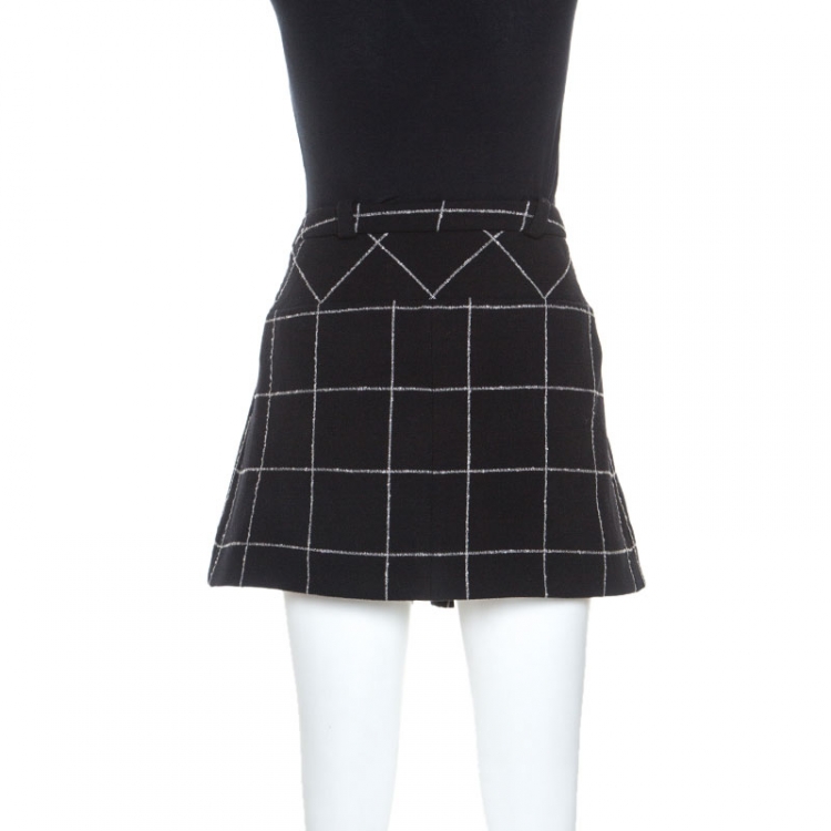 Pre Owned Balenciaga Black Checked Wool Blend Pleated Mini Skirt M