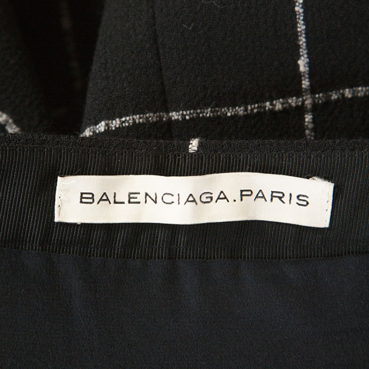 Pre Owned Balenciaga Black Checked Wool Blend Pleated Mini Skirt M