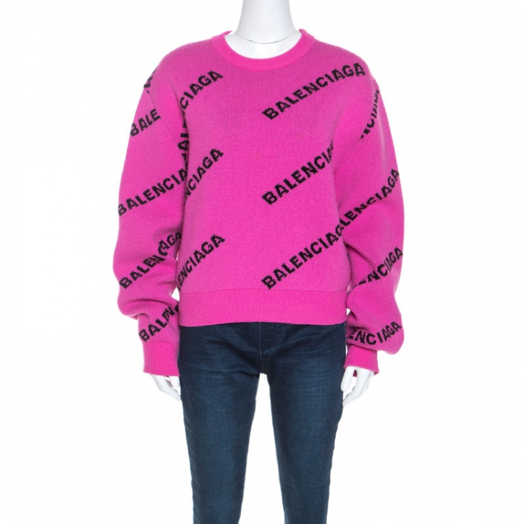Louis Vuitton, crewneck sweater with neon pink logo - Unique Designer Pieces