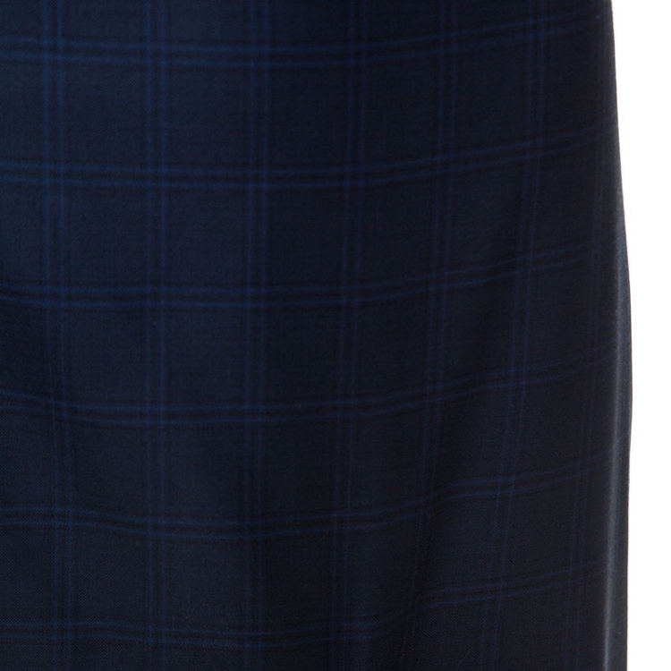 Pre Owned Balenciaga Navy Blue Checked Virgin Wool Asymmetric Mini Skirt S 