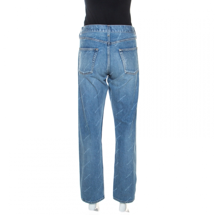 Pre Owned Balenciaga Blue Denim Monogram Jeans XL