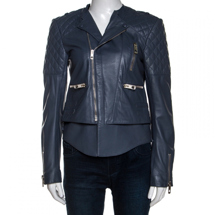 Bliv sammenfiltret dyr ekstra Balenciaga Grey Leather Quilted Detail Zip Front Jacket M Balenciaga | TLC