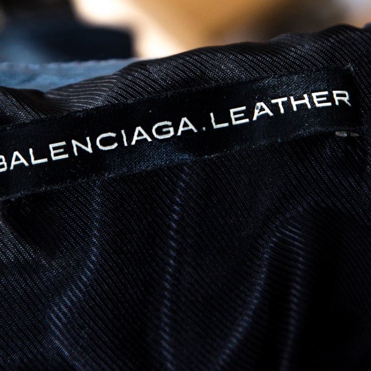 Pre Owned Balenciaga Grey Leather Quilted Detail  Zip Front Jacket M