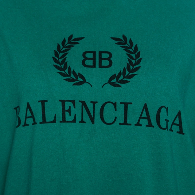 Pre Owned Balenciaga Green BB Logo Print Cotton Oversized T-Shirt XS