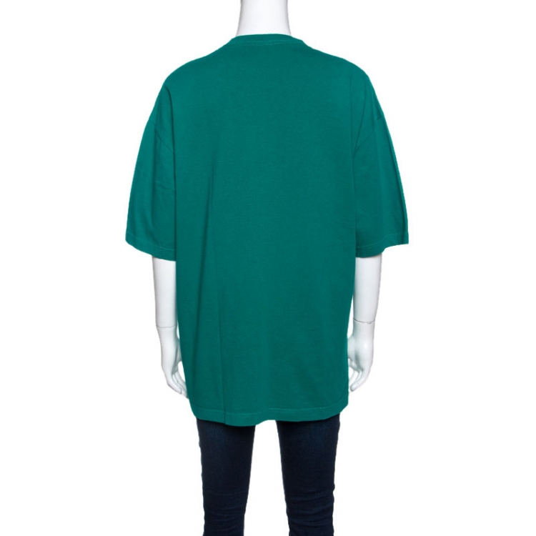 Pre Owned Balenciaga Green BB Logo Print Cotton Oversized T-Shirt XS