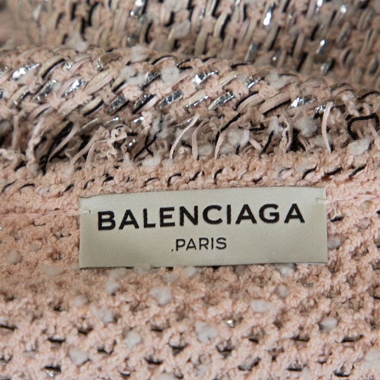 Pre Owned Balenciaga Blush Pink Lurex Tweed Fringed Blouse L