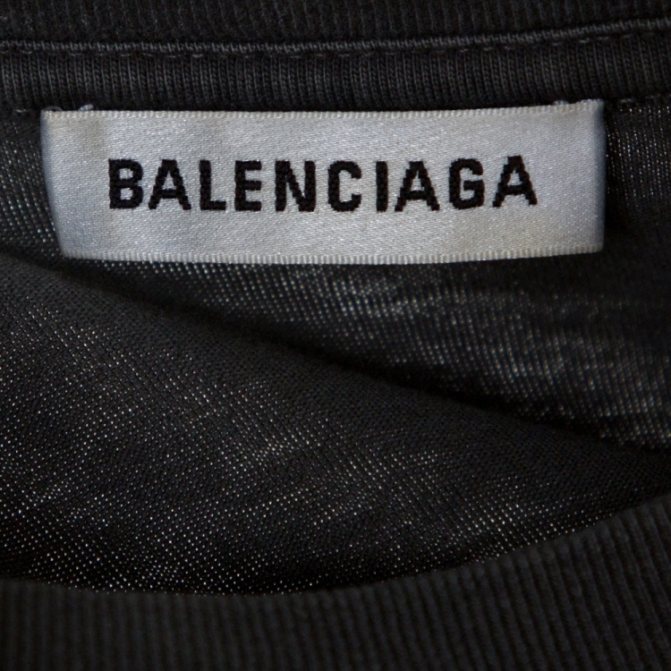 Pre Owned Balenciaga Anthracite Grey Logo Print Cotton Oversized T-Shirt L