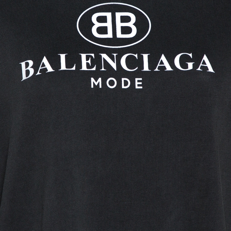 Pre Owned Balenciaga Anthracite Grey Logo Print Cotton Oversized T-Shirt L