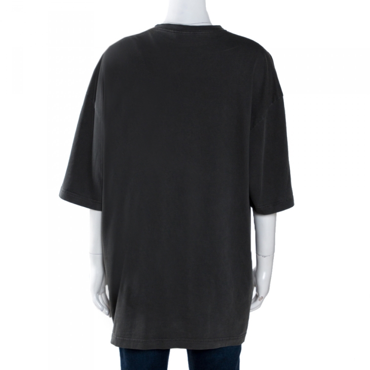 Pre Owned Balenciaga Anthracite Grey Logo Print Cotton Oversized T-Shirt L