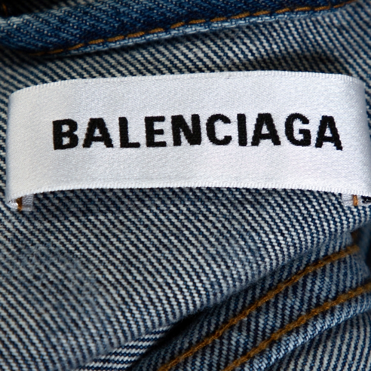 Pre Owned Balenciaga Blue Denim Logo Print Oversized Jacket M 