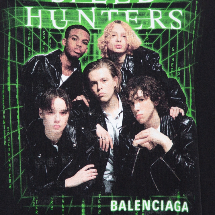 Pre Owned Balenciaga Black Speed Hunters Print Cotton Oversized T-Shirt M