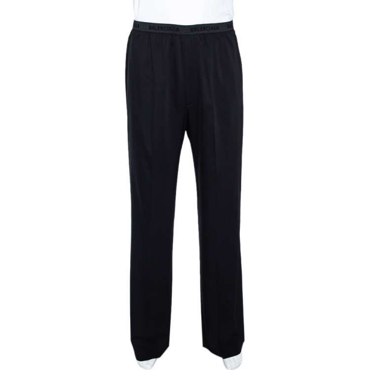 Pre Owned Balenciaga Black Logo Detail Wide Leg Pants XL