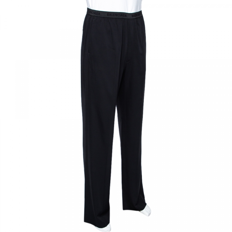 Pre Owned Balenciaga Black Logo Detail Wide Leg Pants XL