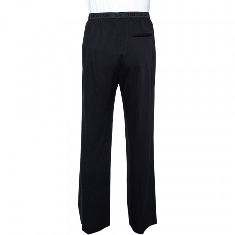Pre Owned Balenciaga Black Logo Detail Wide Leg Pants XL