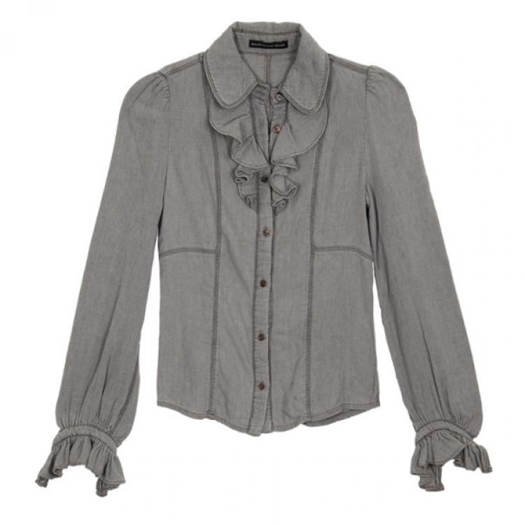 Pre Owned Balenciaga Denim Ruffle Shirt S