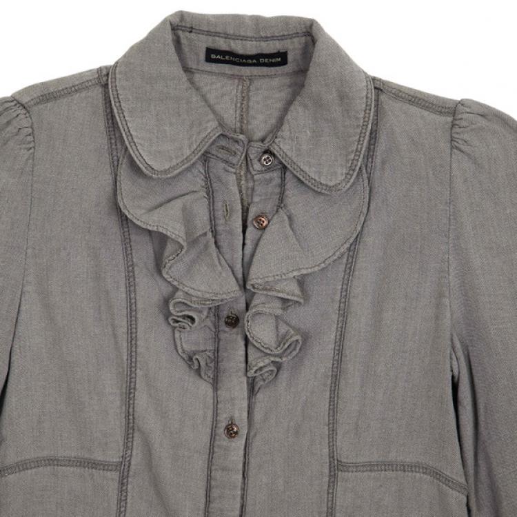 Pre Owned Balenciaga Denim Ruffle Shirt S