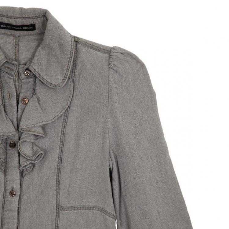 Pre Owned Balenciaga Denim Ruffle Shirt S