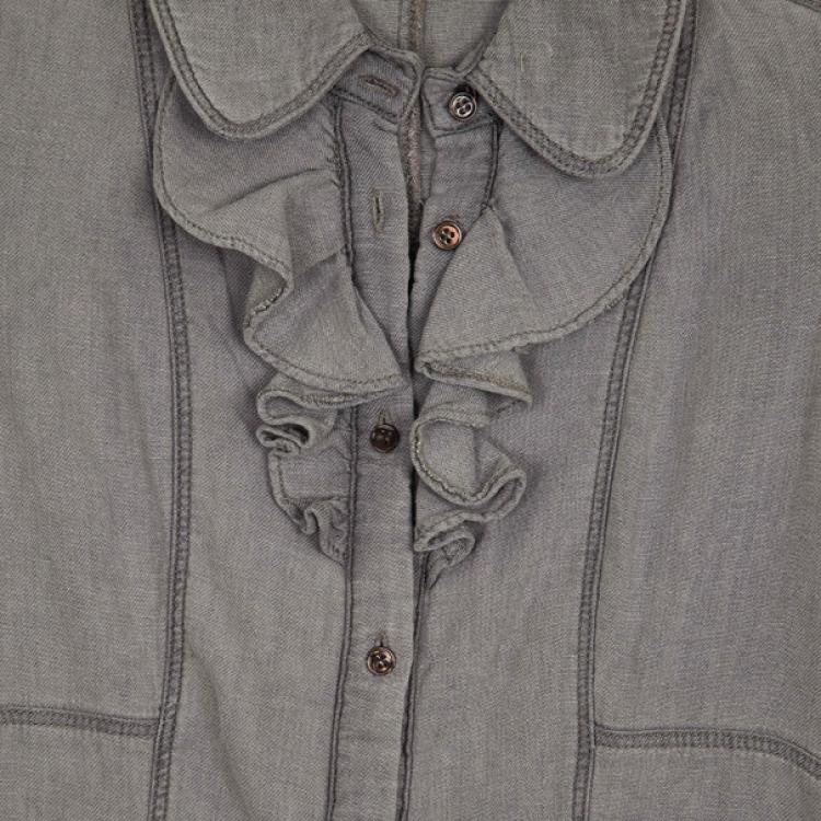 Pre Owned Balenciaga Denim Ruffle Shirt S