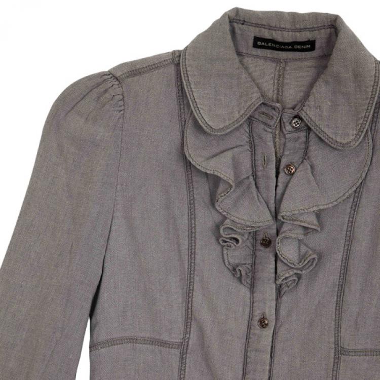 Pre Owned Balenciaga Denim Ruffle Shirt S