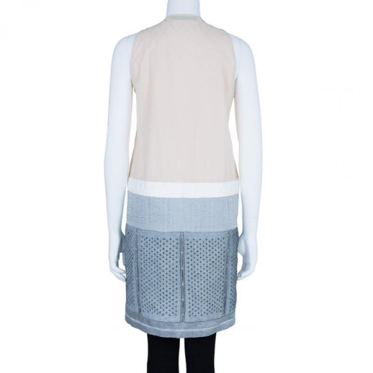 Pre Owned Balenciaga Drop Waist Mixed Fabric Dress Coat S