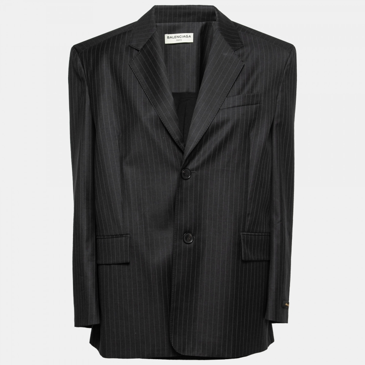 Pre Owned Balenciaga Grey Striped Wool Skirt Inset Single Breasted Blazer S