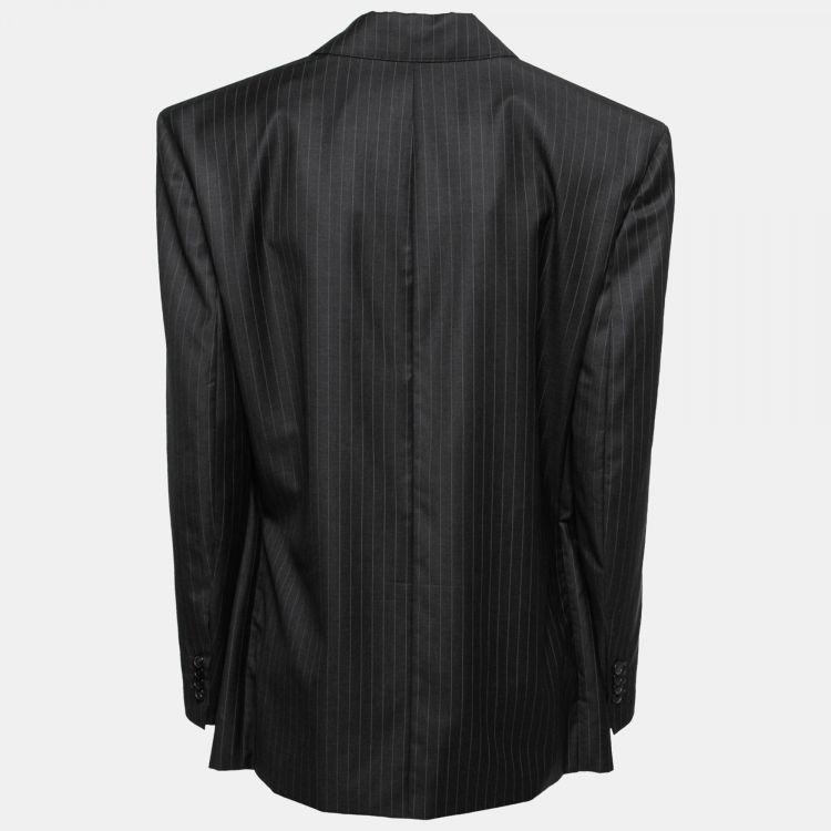 Pre Owned Balenciaga Grey Striped Wool Skirt Inset Single Breasted Blazer S