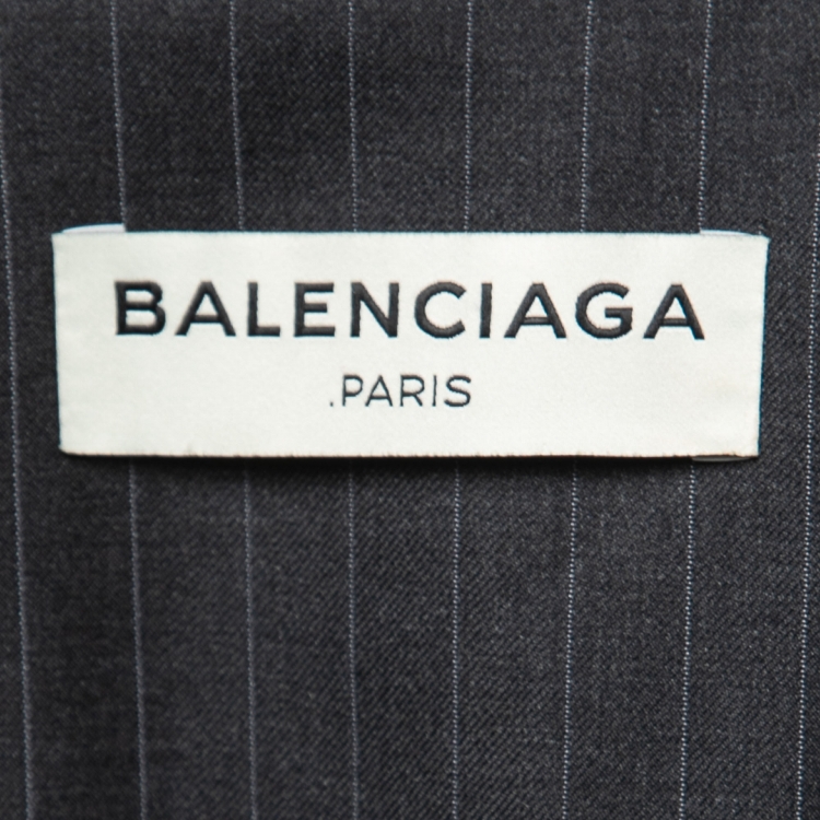 Pre Owned Balenciaga Grey Striped Wool Skirt Inset Single Breasted Blazer S