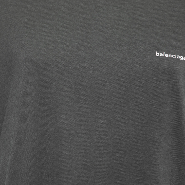 Pre Owned Balenciaga Grey Cotton Oversized Logo Printed T-Shirt S
