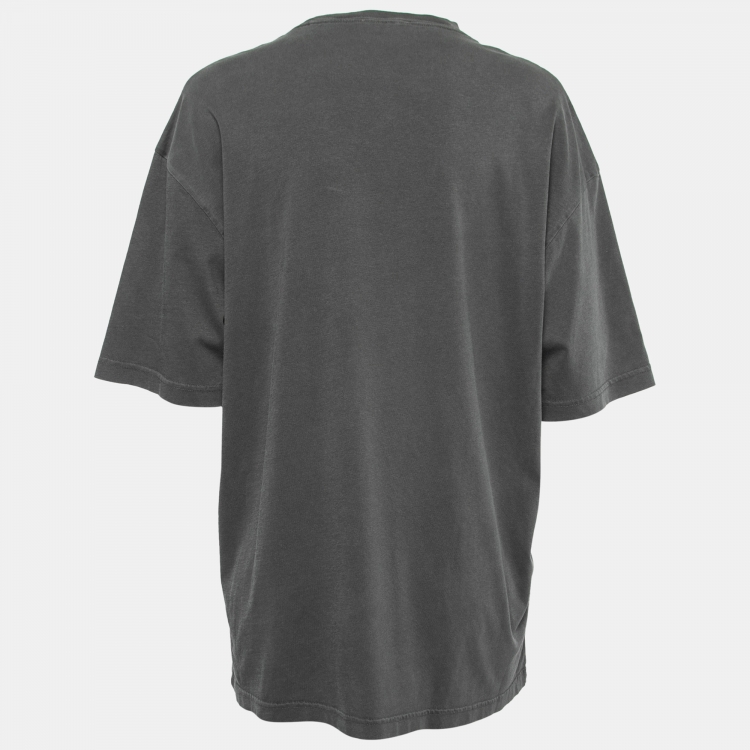 Pre Owned Balenciaga Grey Cotton Oversized Logo Printed T-Shirt S