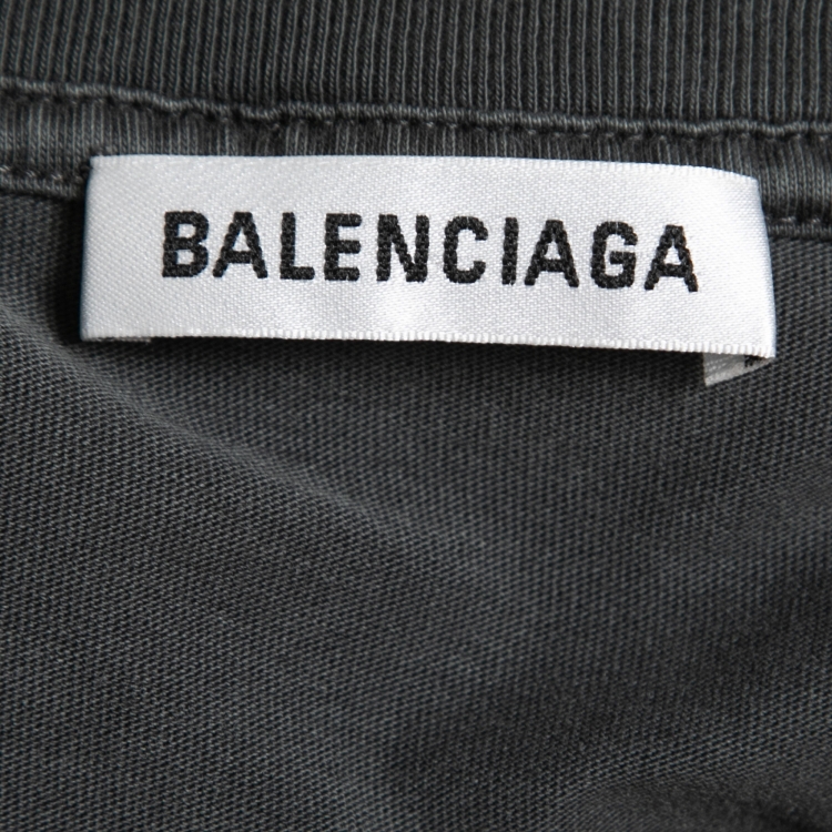 Pre Owned Balenciaga Grey Cotton Oversized Logo Printed T-Shirt S