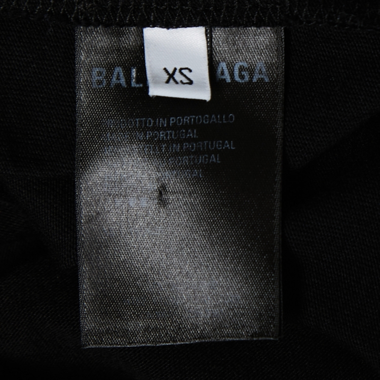 Pre Owned Balenciaga Black Cotton Logo Printed Short Sleeve T-Shirt XS