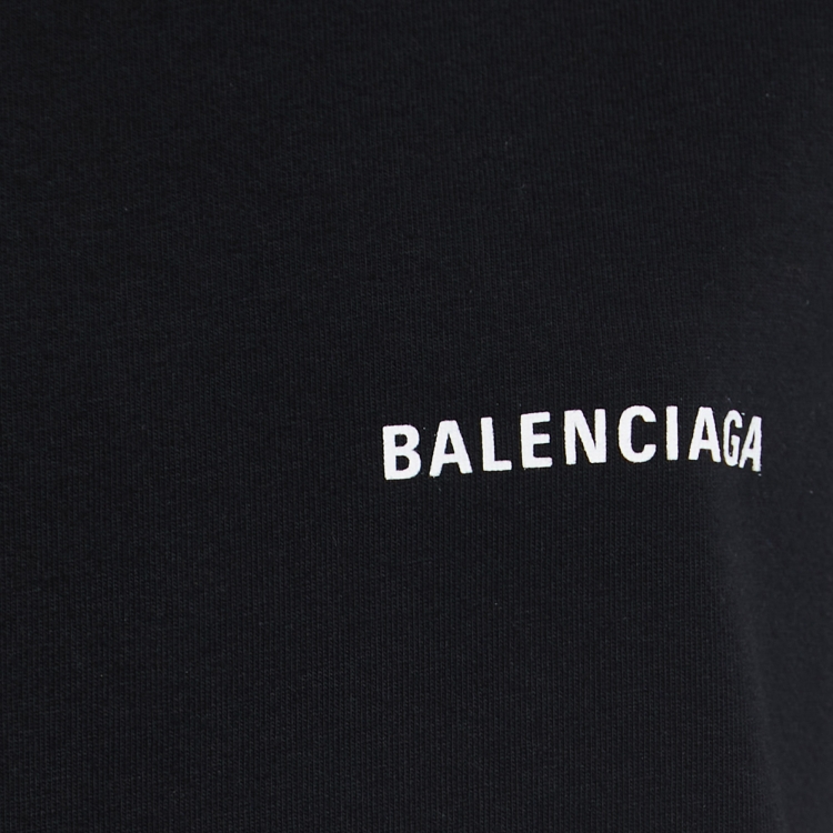 Pre Owned Balenciaga Black Cotton Logo Printed Short Sleeve T-Shirt XS