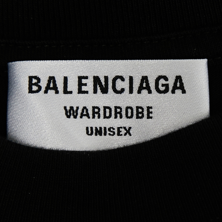 Pre Owned Balenciaga Black Cotton Logo Printed Short Sleeve T-Shirt XS