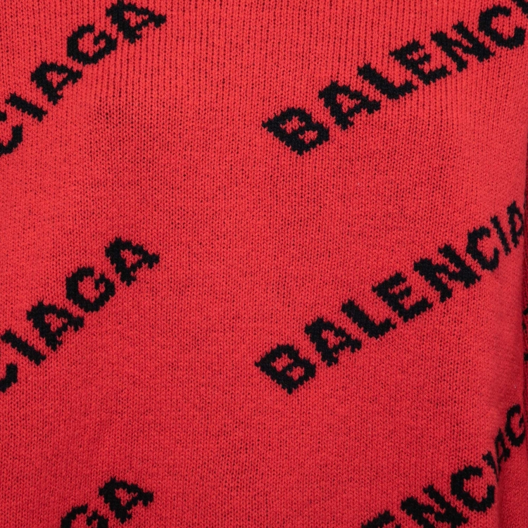 مملوكة مسبقًا Balenciaga Red All-Over Logo Patterned Wool Sweater M