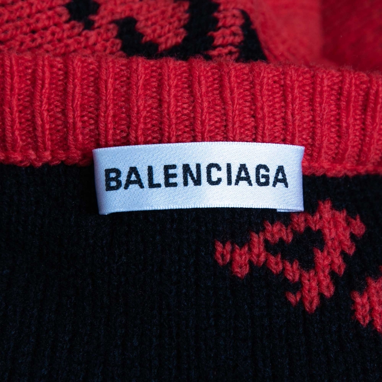 مملوكة مسبقًا Balenciaga Red All-Over Logo Patterned Wool Sweater M