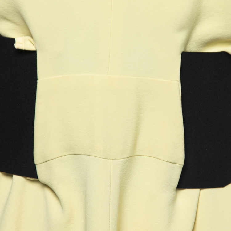 Pre Owned Balenciaga Yellow Crepe Sleeveless Belted Short Dress M