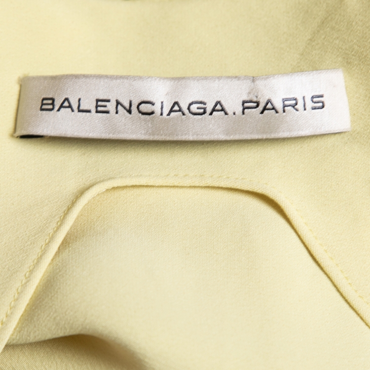 Pre Owned Balenciaga Yellow Crepe Sleeveless Belted Short Dress M