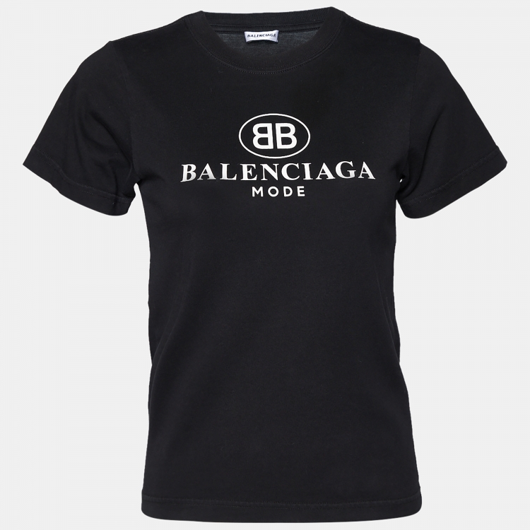 Balenciaga Black Cotton Logo Print Crewneck T shirt S