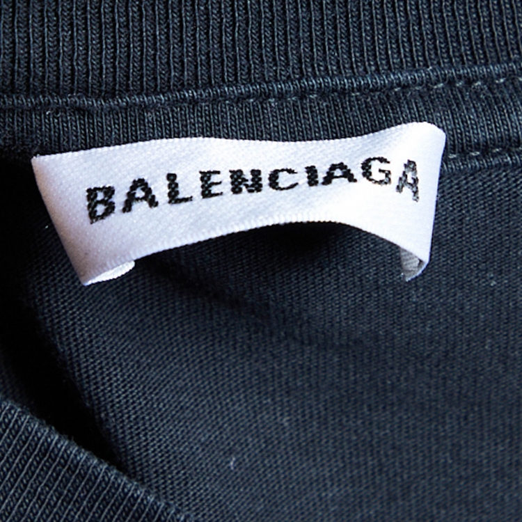Pre Owned Balenciaga Black Cotton Logo Print Crewneck T shirt S