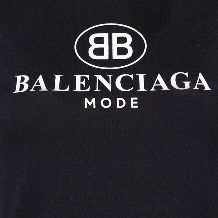 Pre Owned Balenciaga Black Cotton Logo Print Crewneck T shirt S