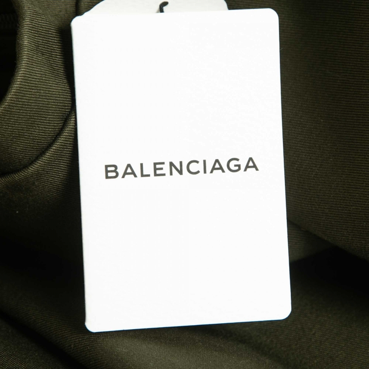Pre Owned Balenciaga Olive Green Cotton Pleated Mini Skirt M