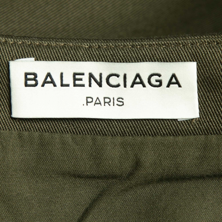 Pre Owned Balenciaga Olive Green Cotton Pleated Mini Skirt M